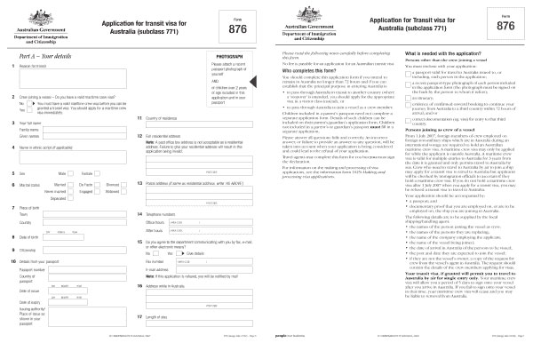 Mẫu đơn điền xin visa quá cảnh Úc